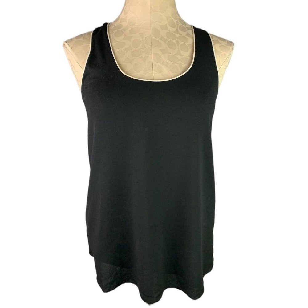 Small Cooper & Ella Black Sleeveless Pullover Lined Blouse Ivory Piping